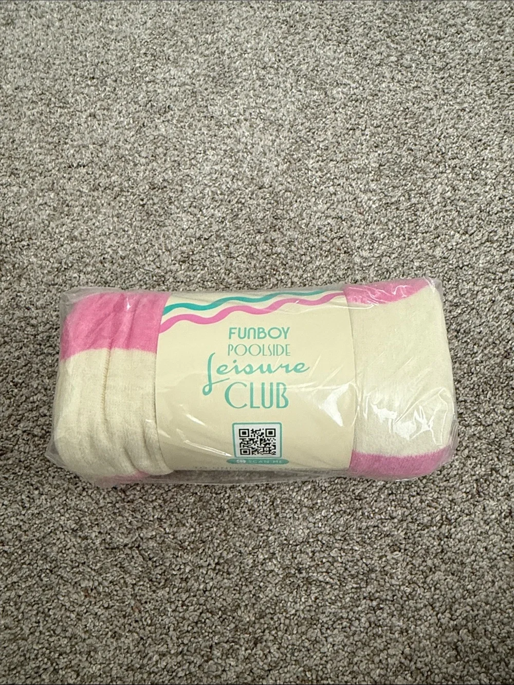 Funboy Poolside Leisure Club Beach Towel Pink & Cream Stripes NEW